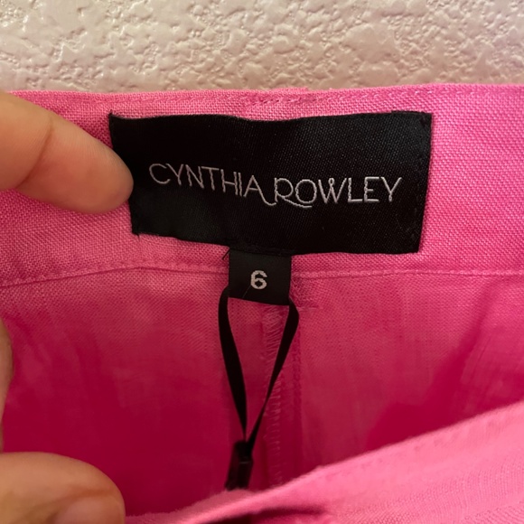 CYNTHIA ROWLEY Wide Leg Pleated Pink 100% Linen Pant Size 6 - Picture 4 of 10